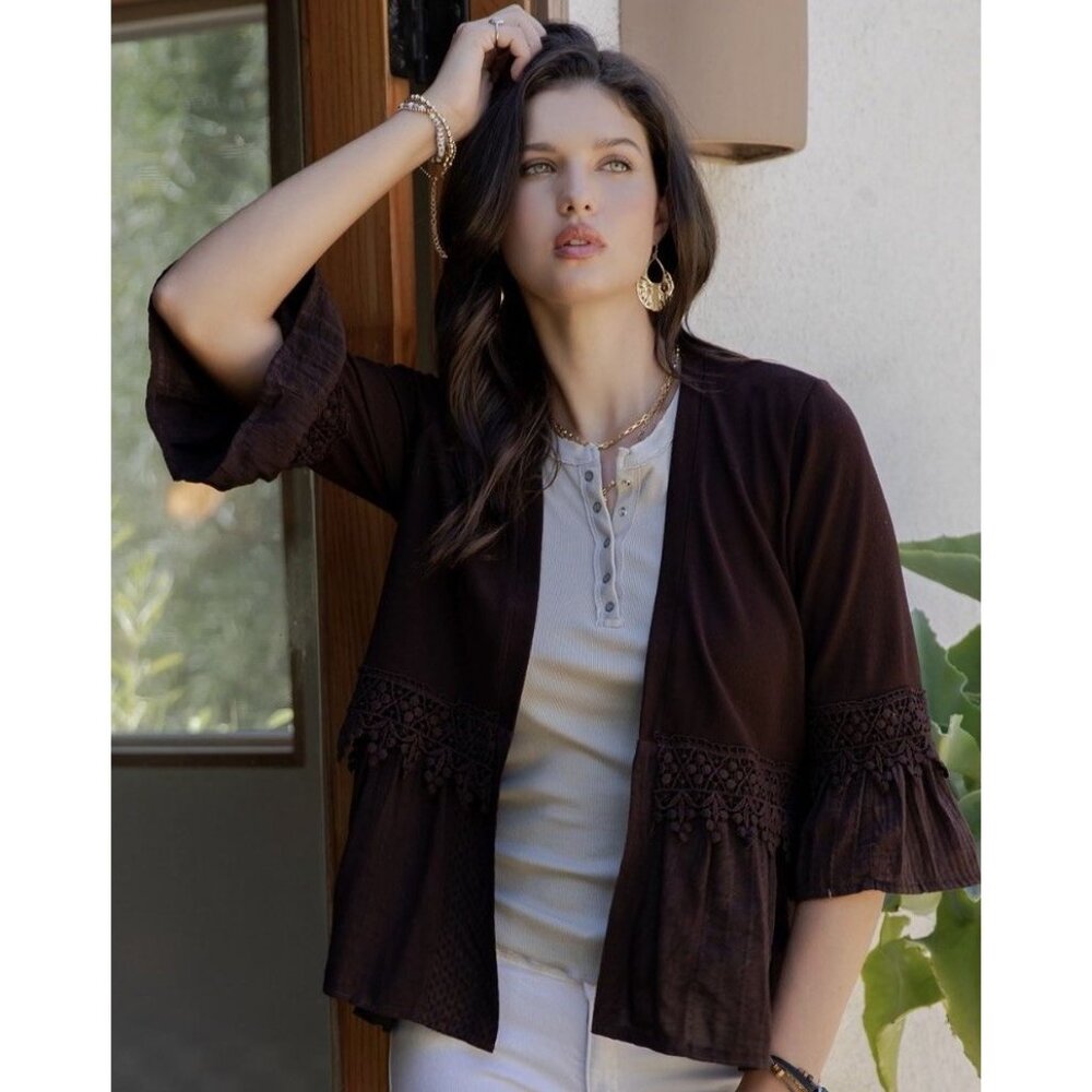 Young Threads Boho Kimono Shrug Size Small Truffle Brown